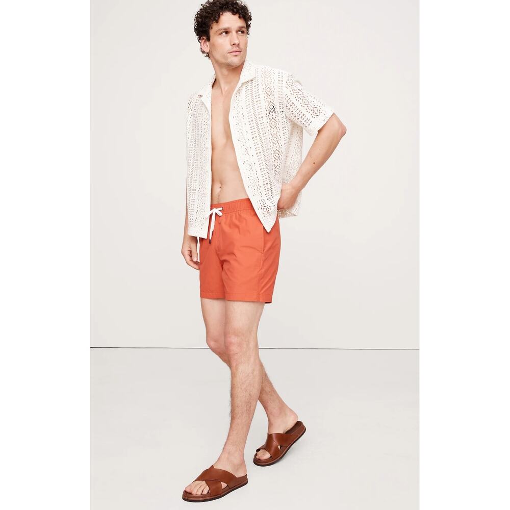 Banana Republic Mens 8" Orange Linen Drawstring Shorts XL Classic Casual NWT